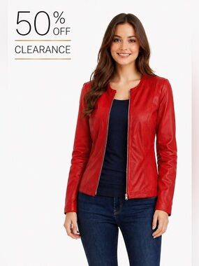 Chic Red Faux Leather Jacket
